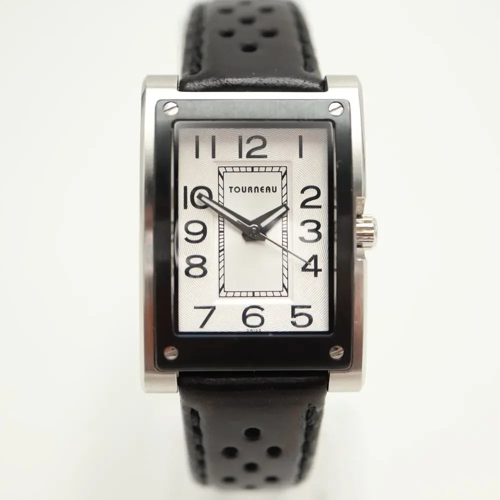 Tourneau Honda Silver Tone Tank Watch 24mm Unisex Black Leather w New Battery